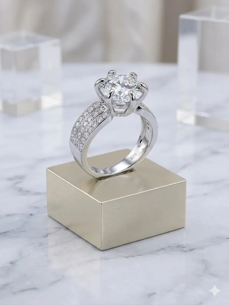 AAA+ Certified, Quality Silver - 925, Gem AAA ZIRCONIA, Size 6, Weight 4.6gm., ABC-SR1333